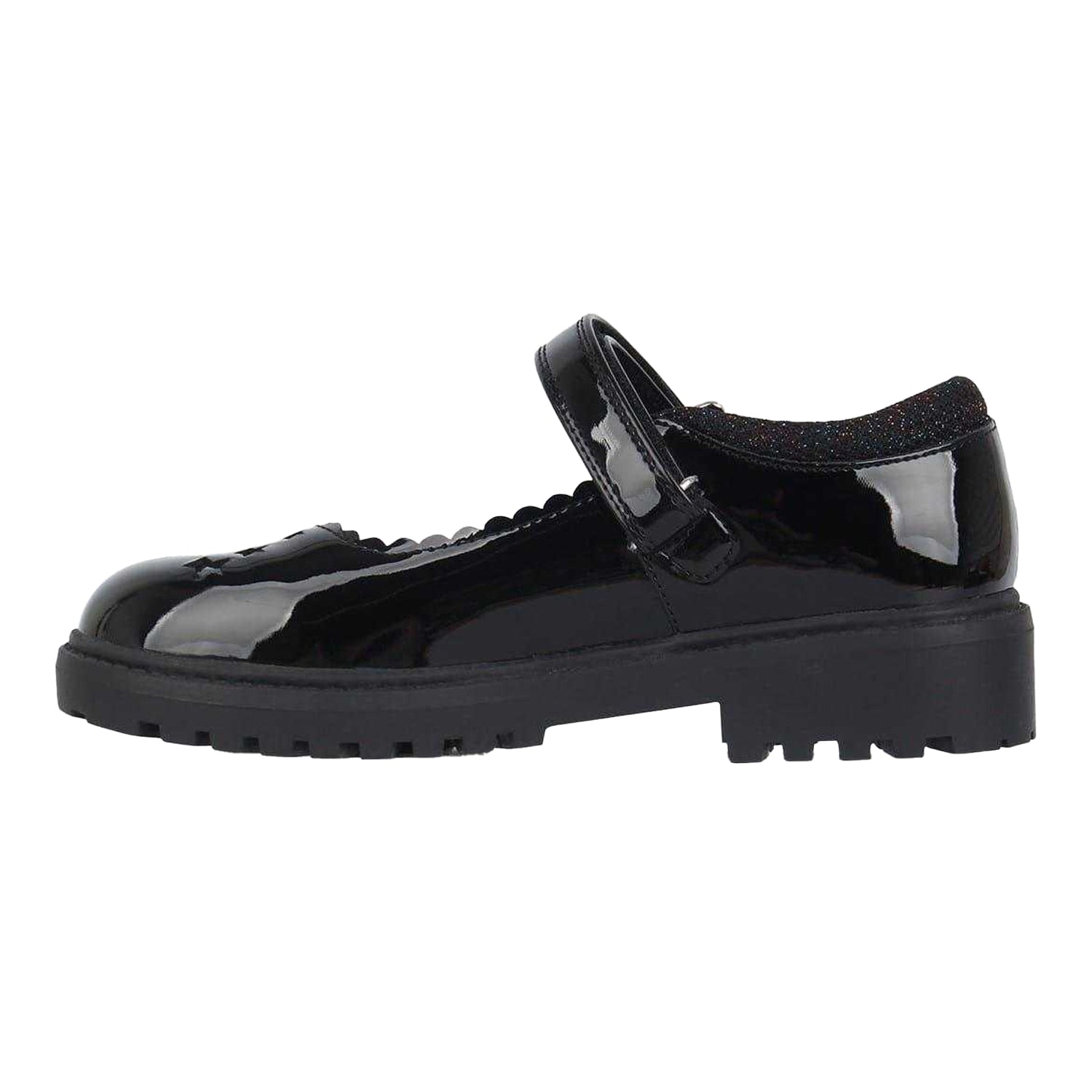 Black Patent - Side - Miso Girls Leather Chunky Flat Mary Janes