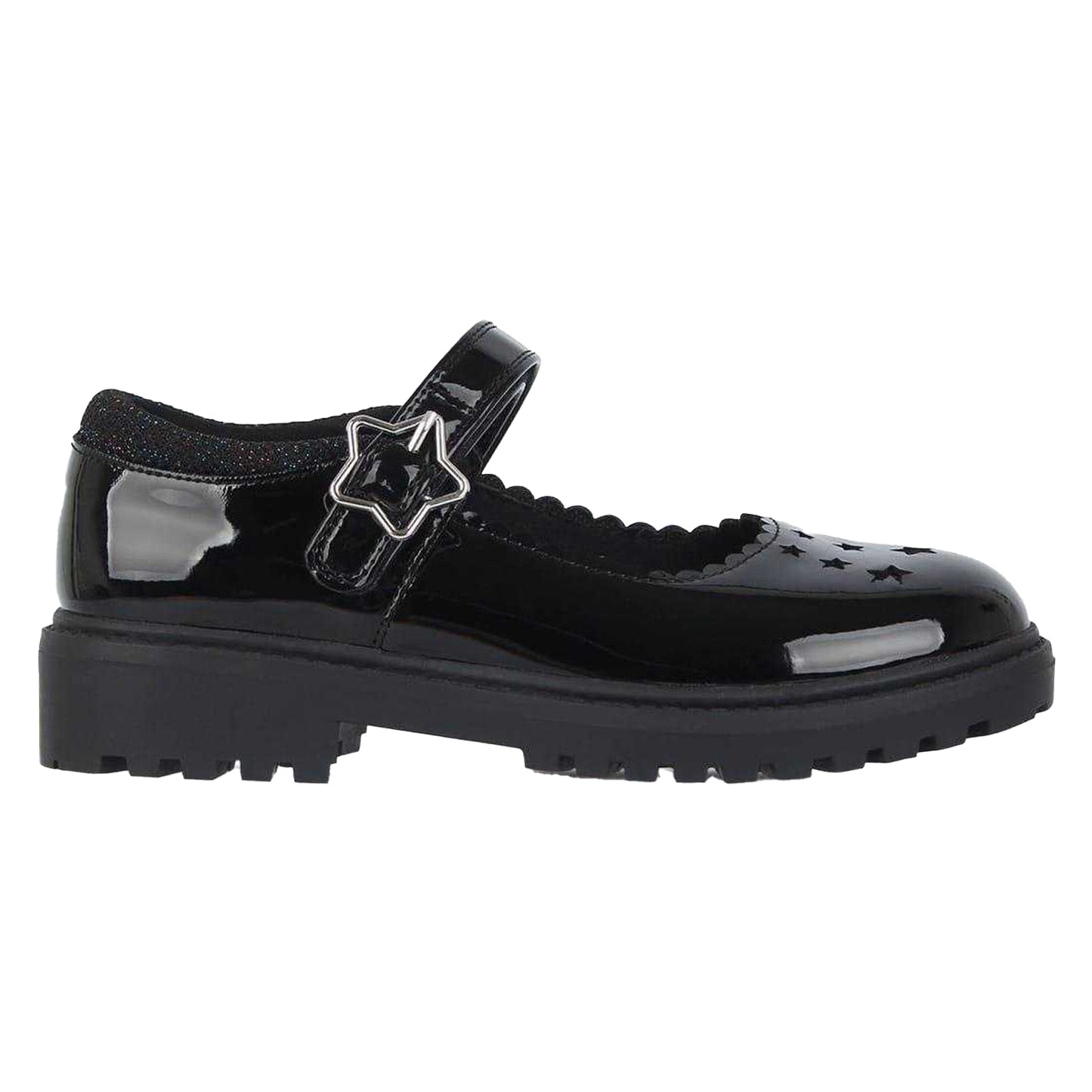 Black Patent - Front - Miso Girls Leather Chunky Flat Mary Janes