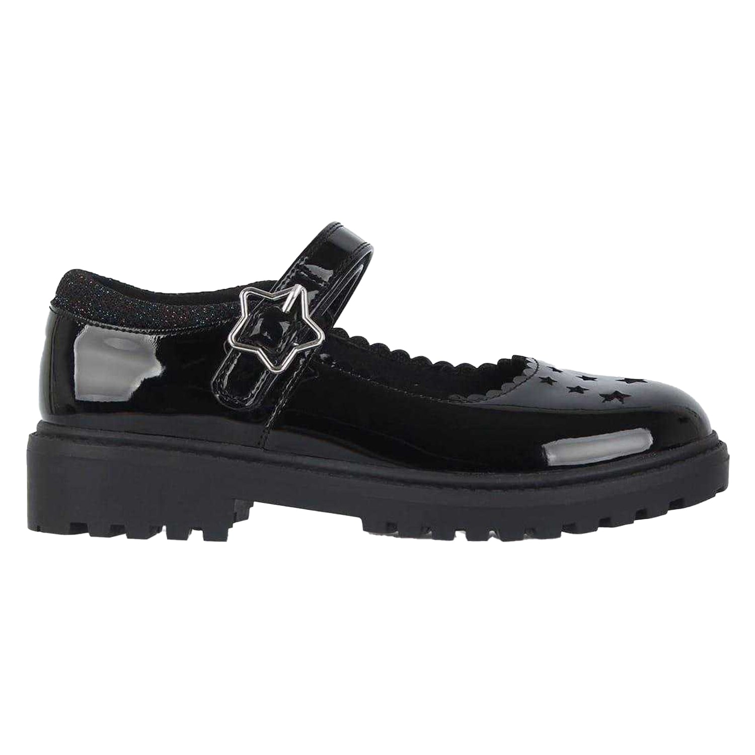 Black Patent - Front - Miso Girls Leather Chunky Flat Mary Janes
