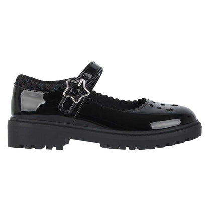 Black Patent - Front - Miso Girls Leather Chunky Flat Mary Janes
