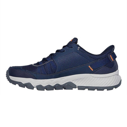 Navy-Orange - Back - Skechers Mens Dynamite Leather Breathable All Terrain Hiking Shoes