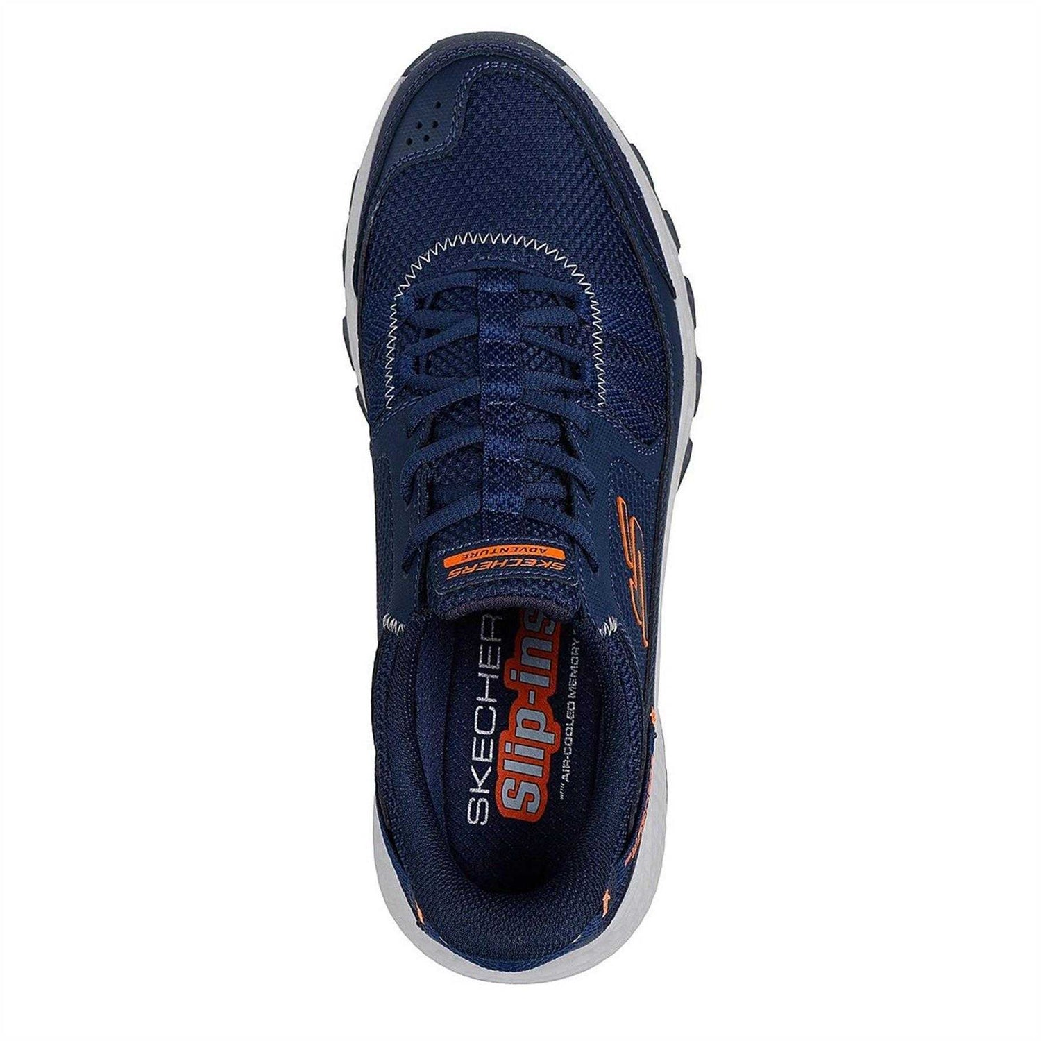 Navy-Orange - Side - Skechers Mens Dynamite Leather Breathable All Terrain Hiking Shoes