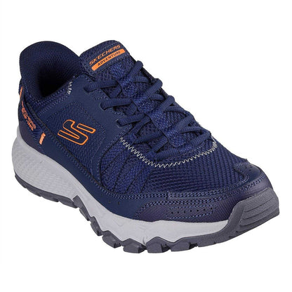 Navy-Orange - Pack Shot - Skechers Mens Dynamite Leather Breathable All Terrain Hiking Shoes