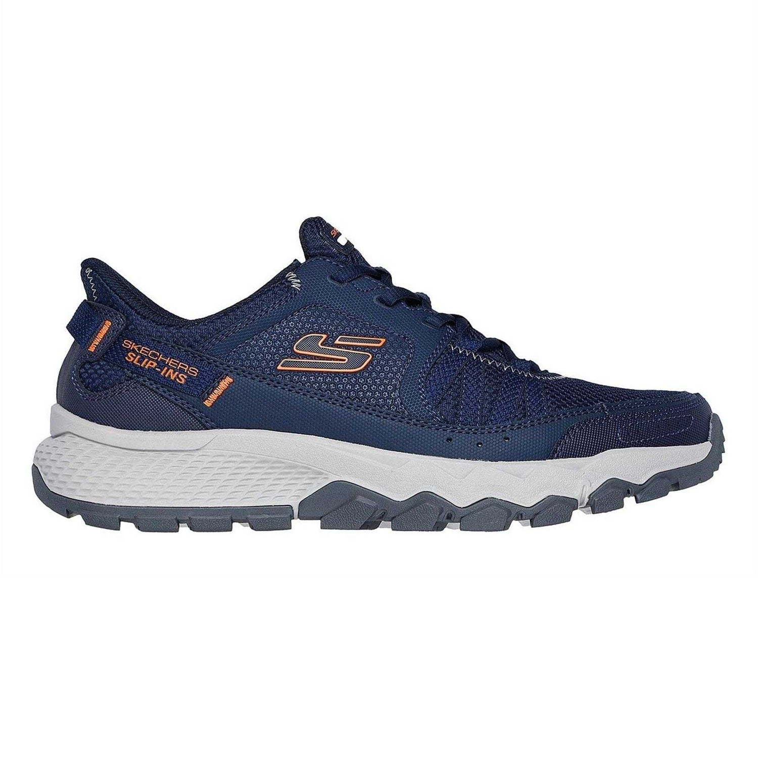 Navy-Orange - Front - Skechers Mens Dynamite Leather Breathable All Terrain Hiking Shoes