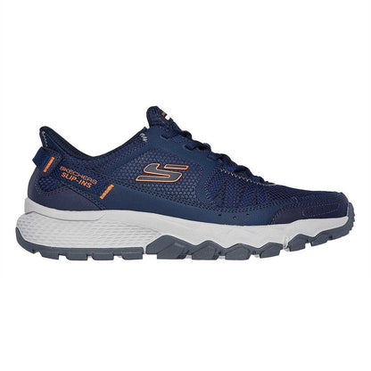 Navy-Orange - Front - Skechers Mens Dynamite Leather Breathable All Terrain Hiking Shoes
