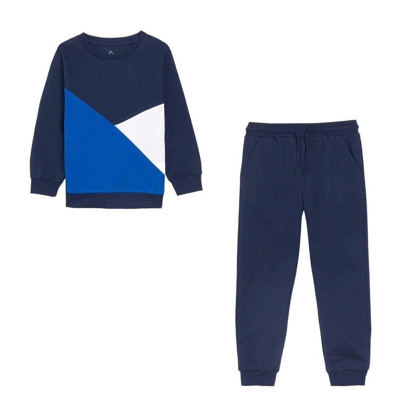 Navy - Front - Studio Pro Childrens-Kids Colour Block Asymmetric Top & Bottom Set Set