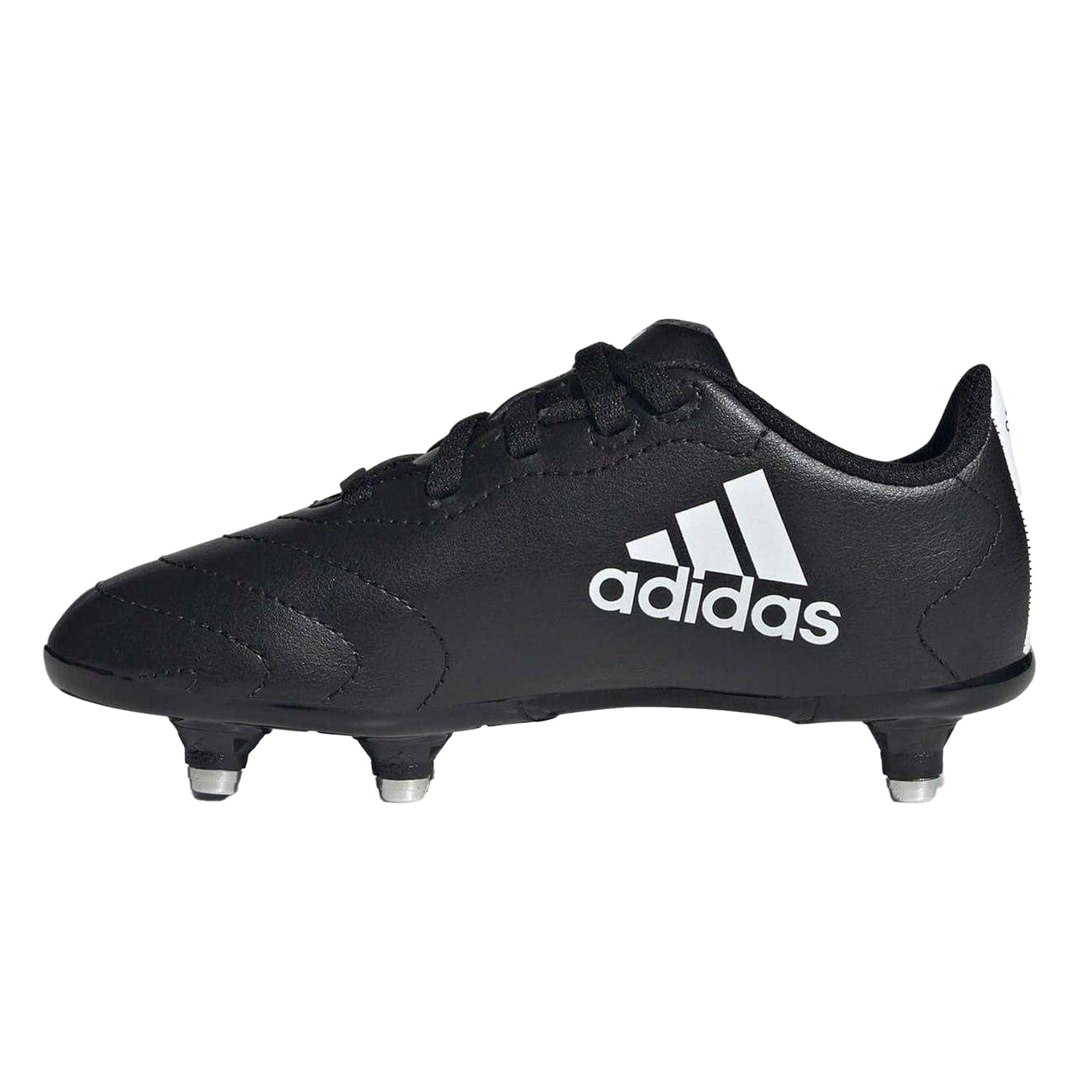 Black-White - Side - Adidas Childrens-Kids Goletto VIII 3 Stripes Soft Ground Football Boots