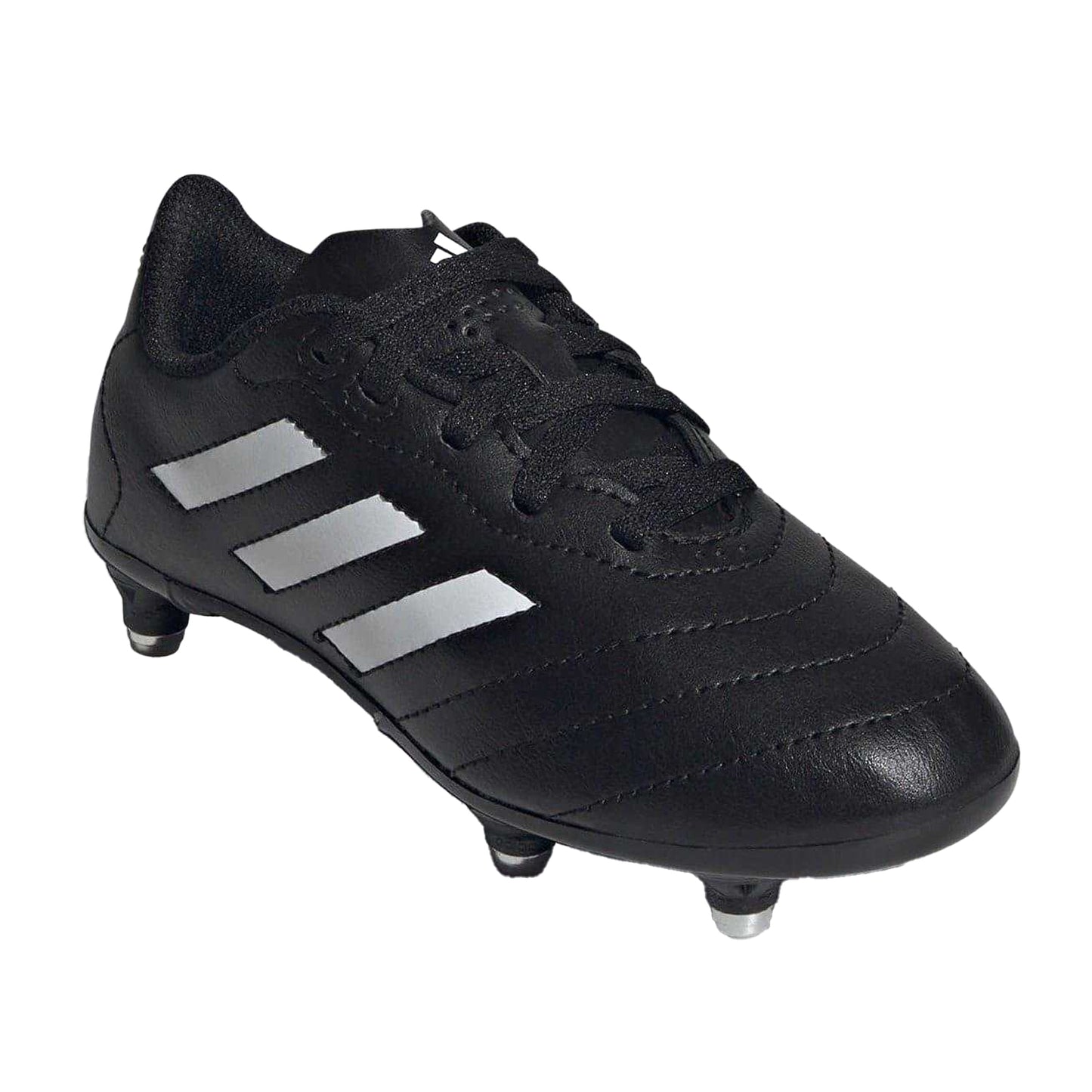 Black-White - Pack Shot - Adidas Childrens-Kids Goletto VIII 3 Stripes Soft Ground Football Boots