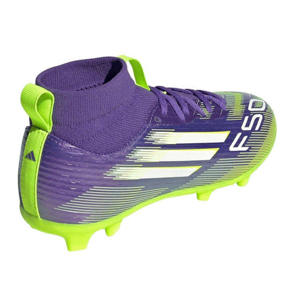 Purple-White - Back - Adidas Childrens-Kids F50 League Print Firm Ground Football Boots