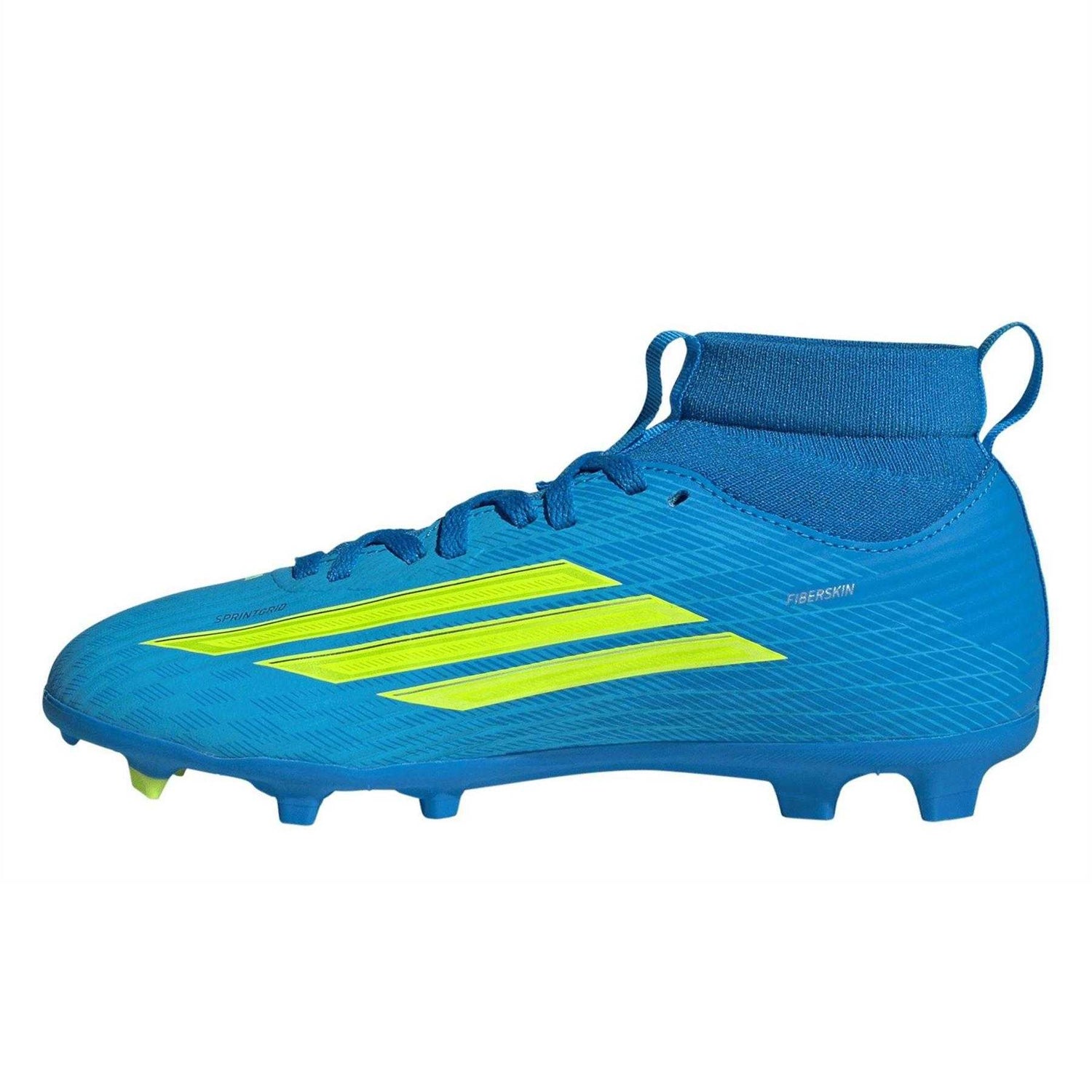 Blue-Yellow - Side - Adidas Childrens-Kids F50 League Print Firm Ground Football Boots