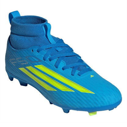 Blue-Yellow - Pack Shot - Adidas Childrens-Kids F50 League Print Firm Ground Football Boots