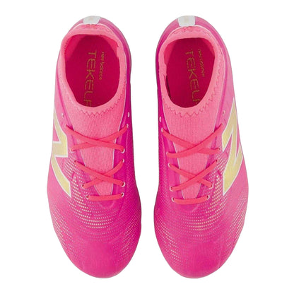 Pink-White - Side - New Balance Childrens-Kids Tekela Firm Ground Football Boots