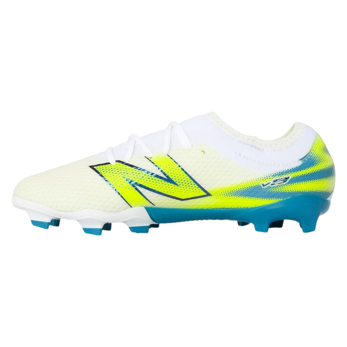 White-Lime - Back - New Balance Childrens-Kids Furon 3 Firm Ground Football Boots