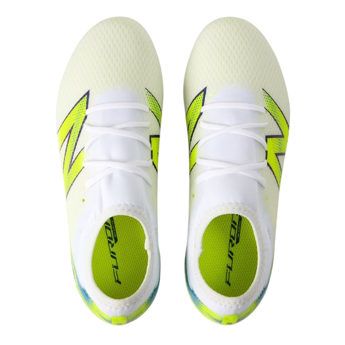 White-Lime - Side - New Balance Childrens-Kids Furon 3 Firm Ground Football Boots