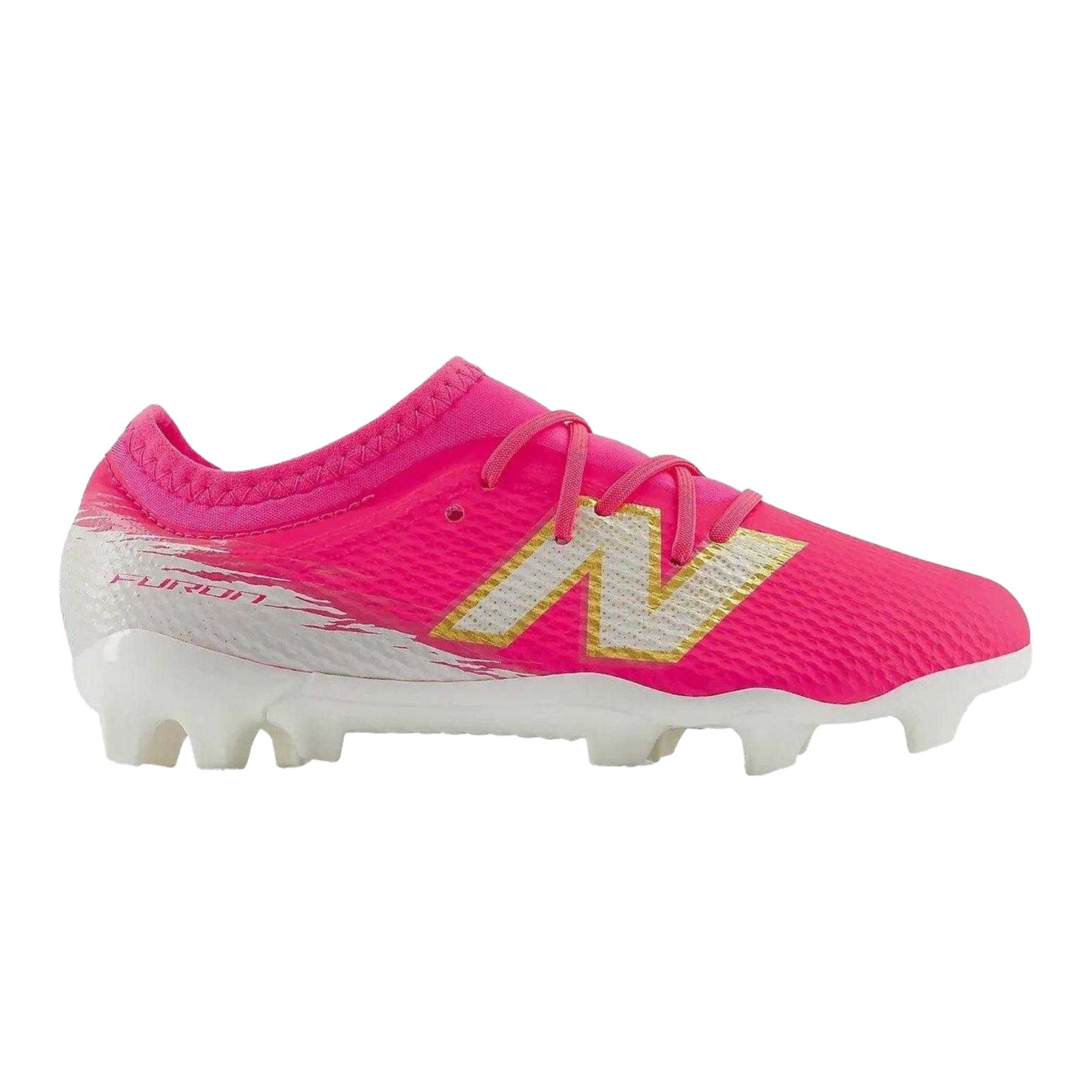 Pink-White - Front - New Balance Childrens-Kids Furon 3 Firm Ground Football Boots