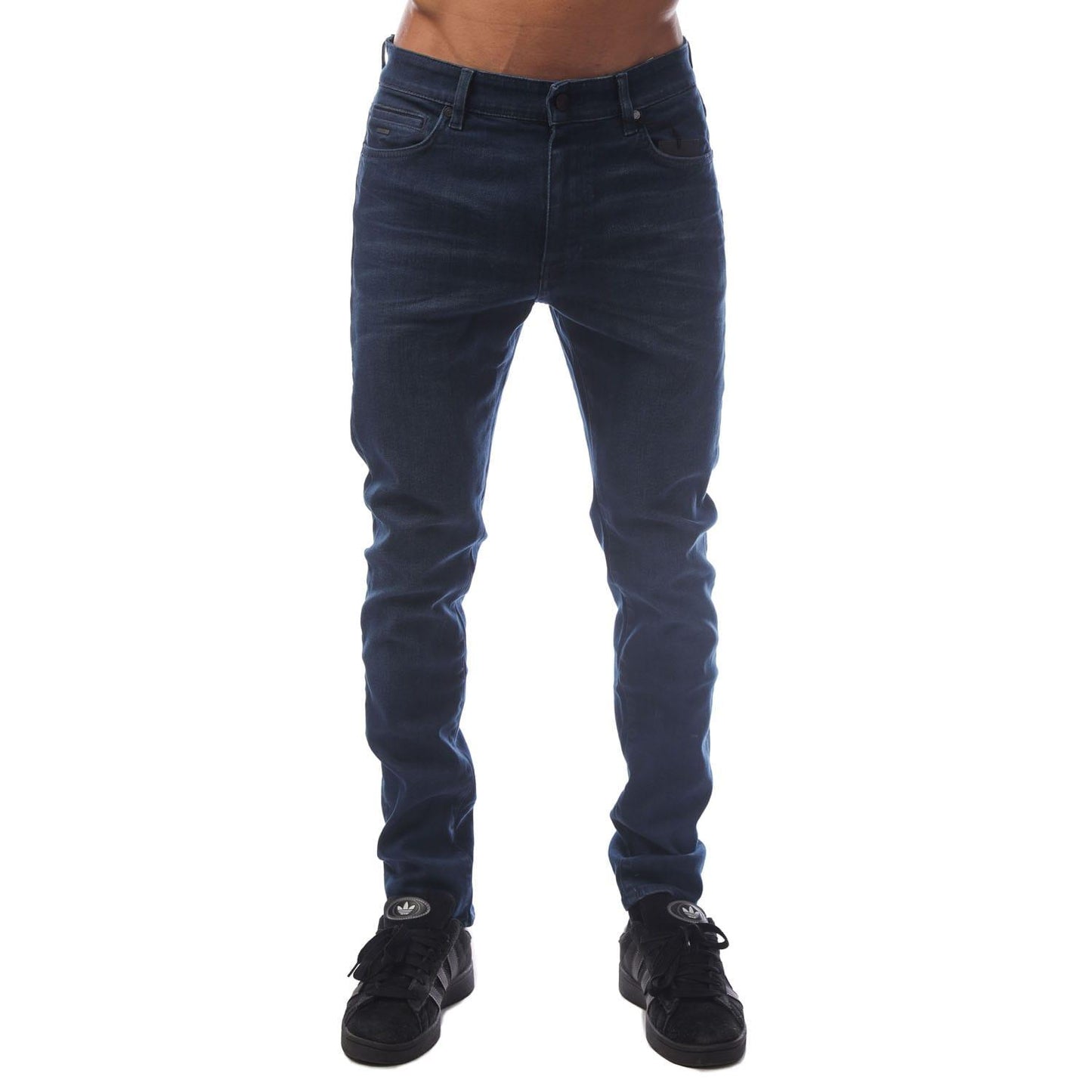 Navy - Front - Boss Mens Keith-1 Leather Patch Jeans