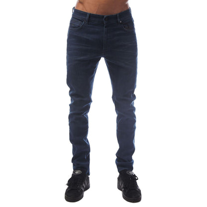 Navy - Front - Boss Mens Keith-1 Leather Patch Jeans