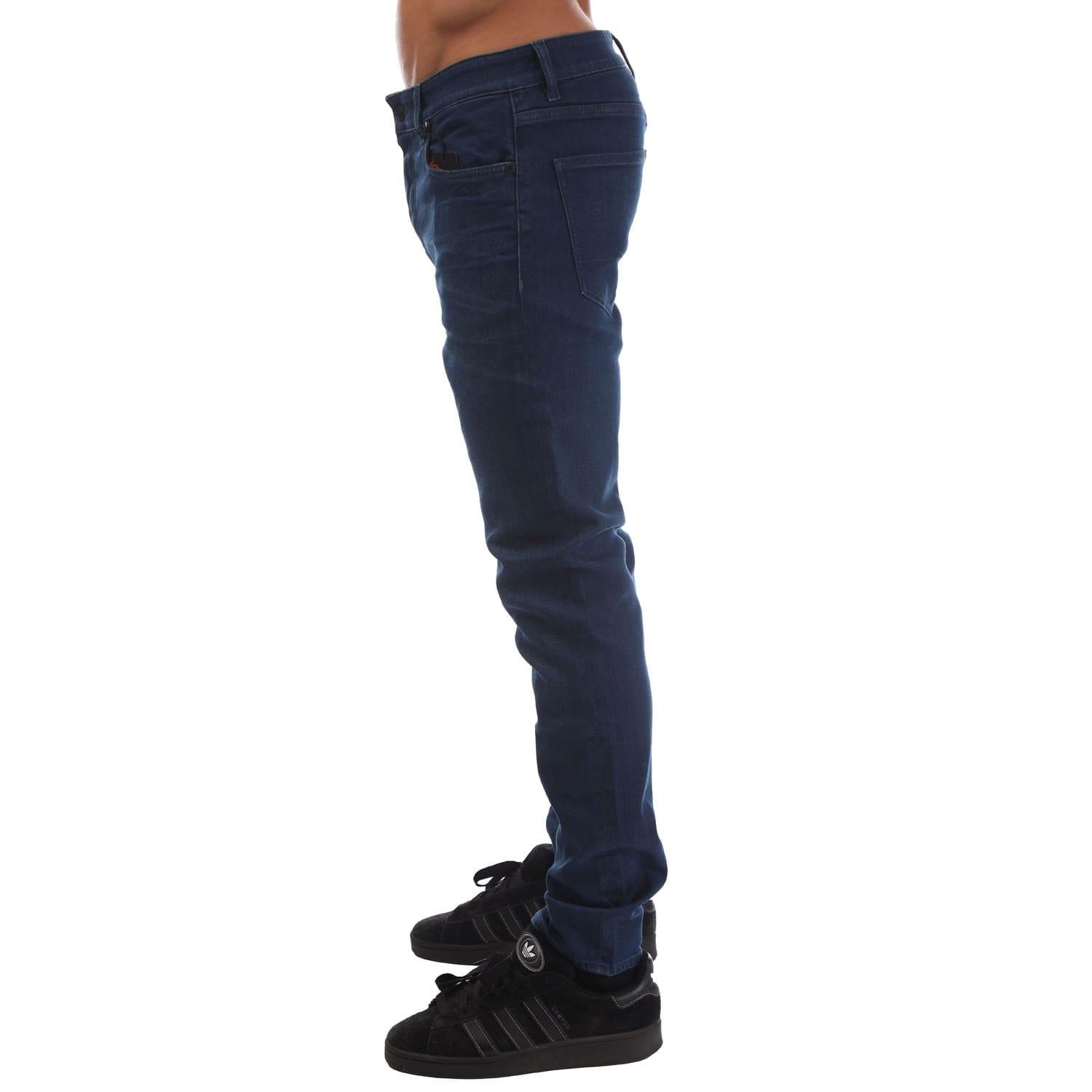 Navy - Back - Boss Mens Keith-1 Leather Patch Jeans