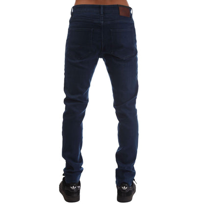 Navy - Side - Boss Mens Keith-1 Leather Patch Jeans
