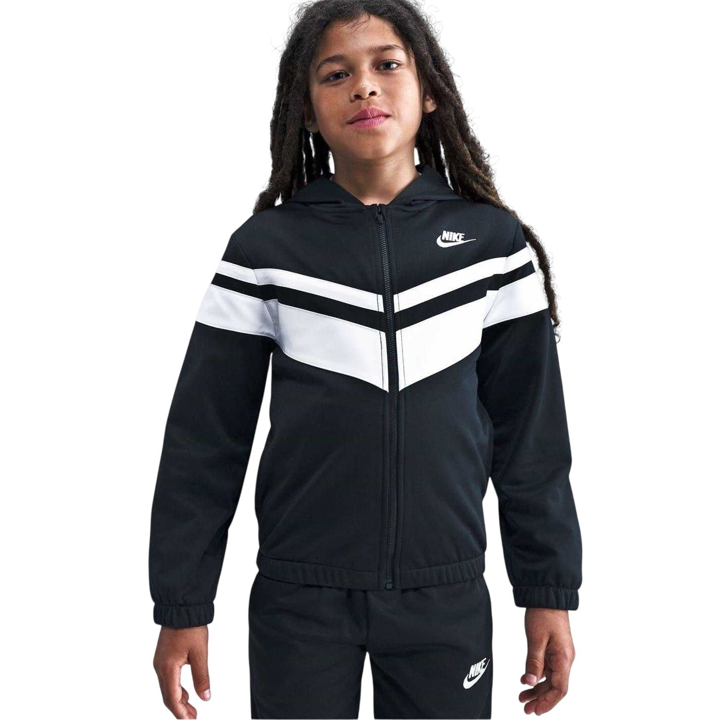 Black-White - Side - Nike Childrens-Kids Stripe Regular Tracksuit