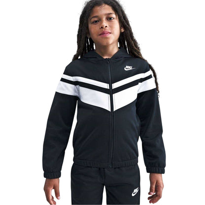 Black-White - Side - Nike Childrens-Kids Stripe Regular Tracksuit