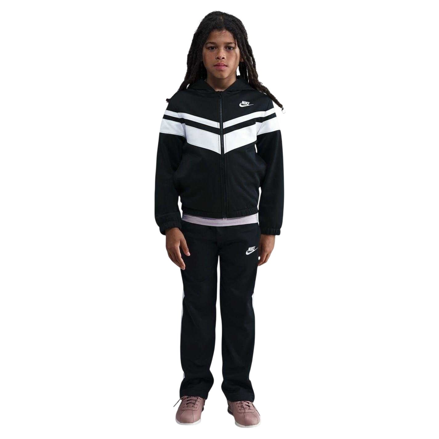 Black-White - Front - Nike Childrens-Kids Stripe Regular Tracksuit