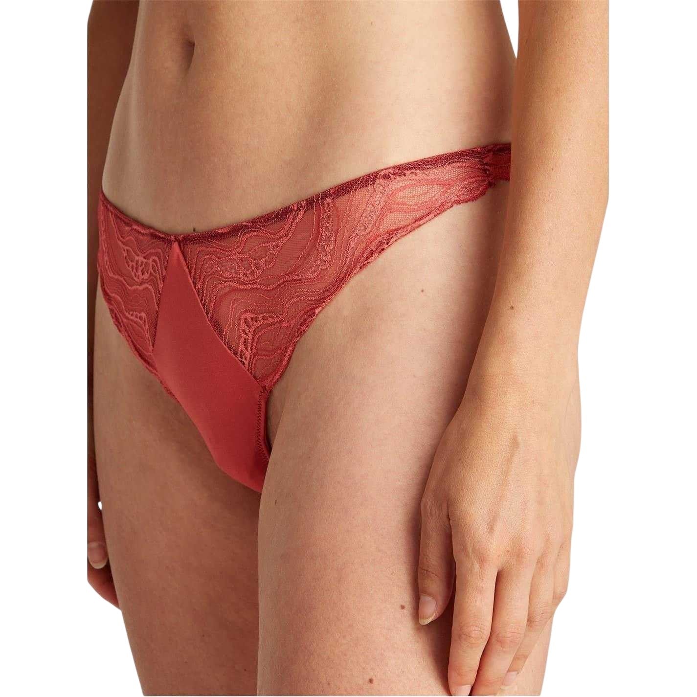 Red - Side - Calvin Klein Womens-Ladies Floral Lace Thong