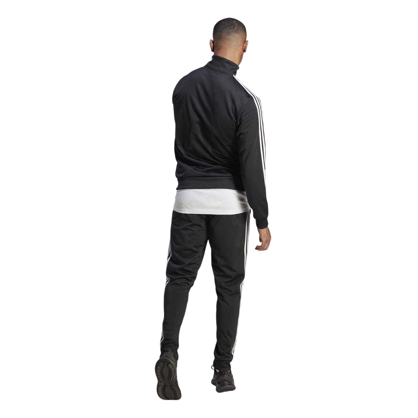 Black - Back - Adidas Mens Essentials 3 Stripes Tricot Full Zip Tracksuit Set