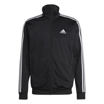 Black - Side - Adidas Mens Essentials 3 Stripes Tricot Full Zip Tracksuit Set