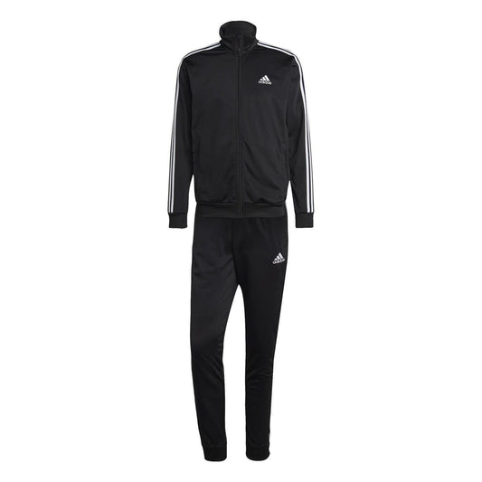 Black - Front - Adidas Mens Essentials 3 Stripes Tricot Full Zip Tracksuit Set