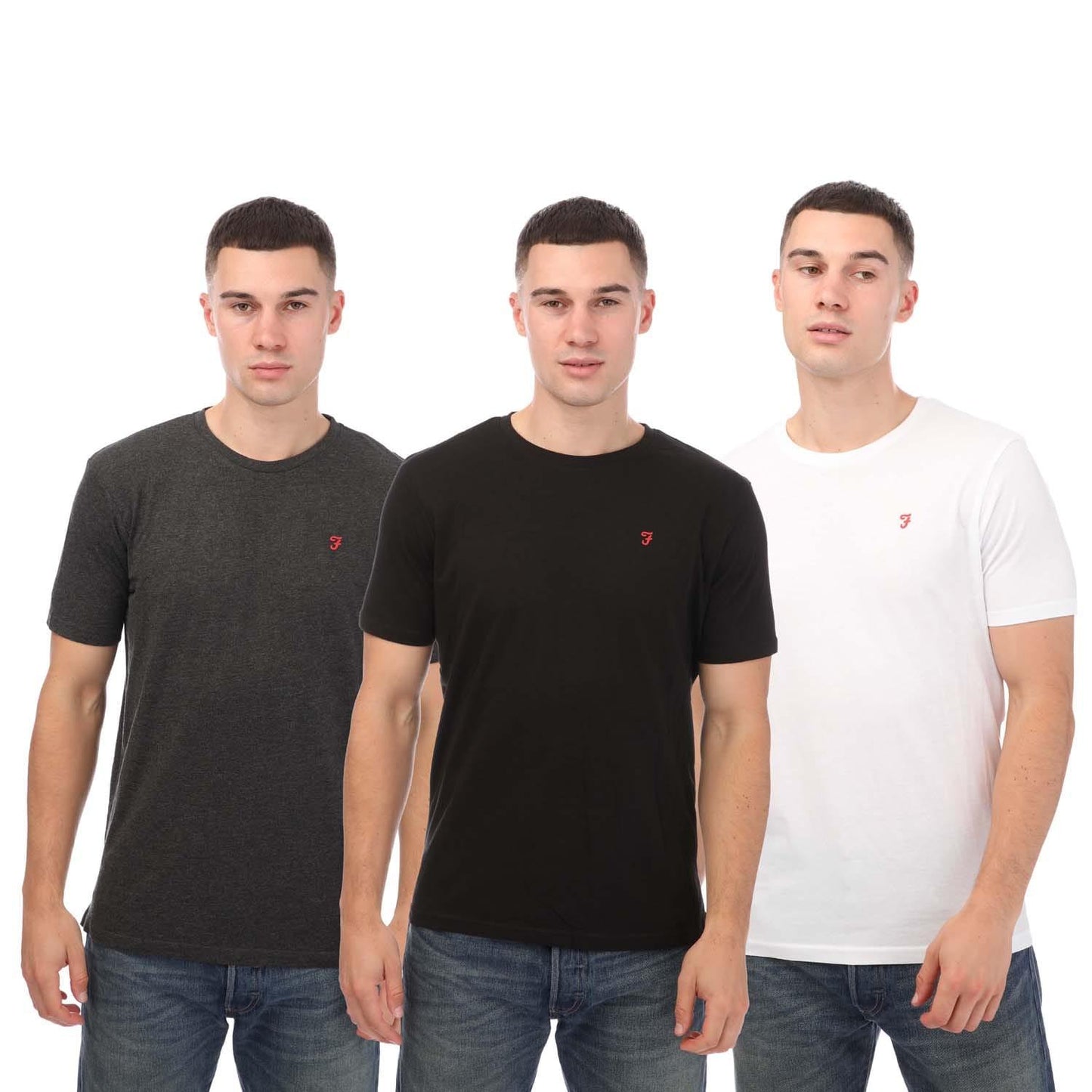 Black-Grey-White - Side - Farah Mens Colney T-Shirt (Pack of 3)