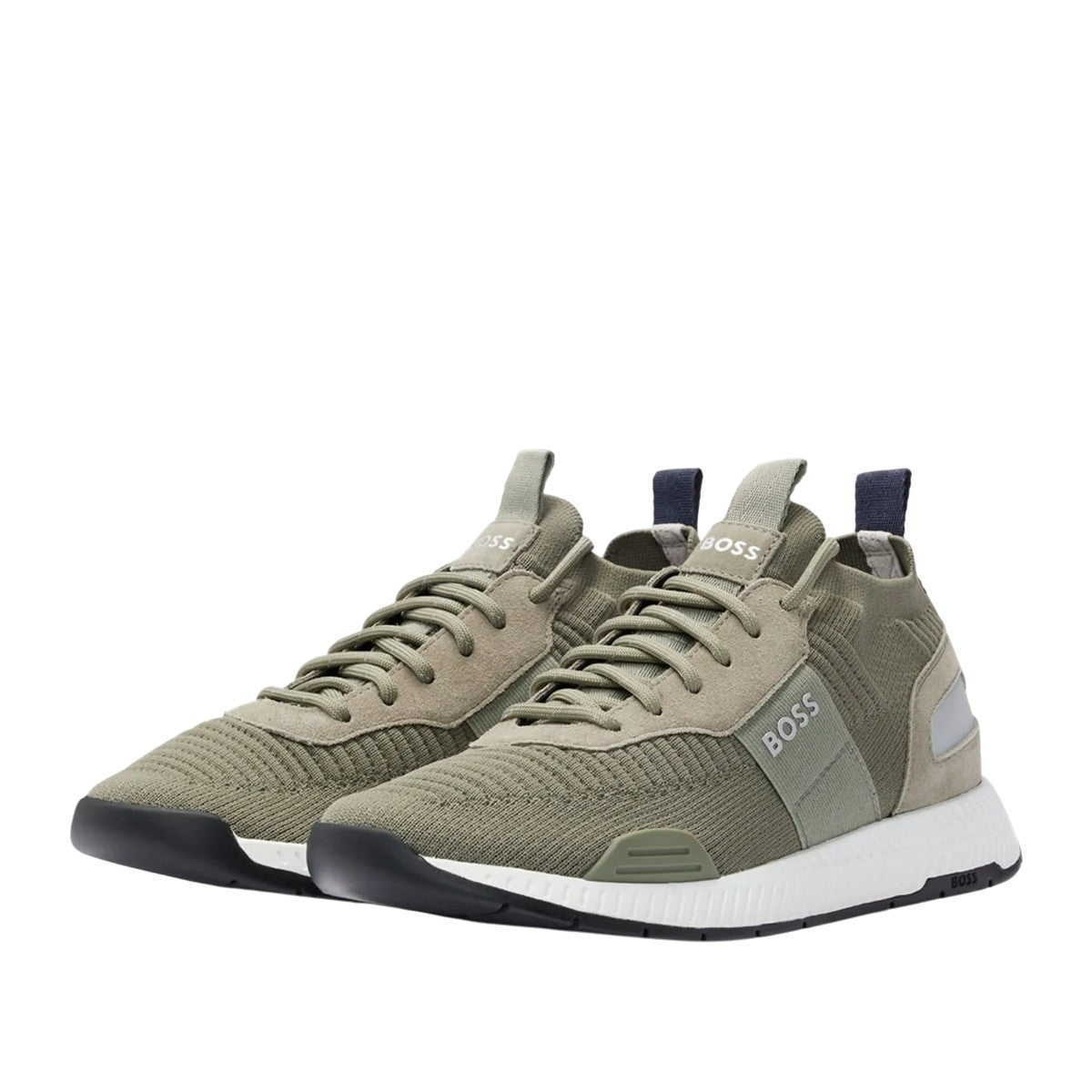 Dark Green - Front - Boss Mens Titanium Suede Panel Running Trainers