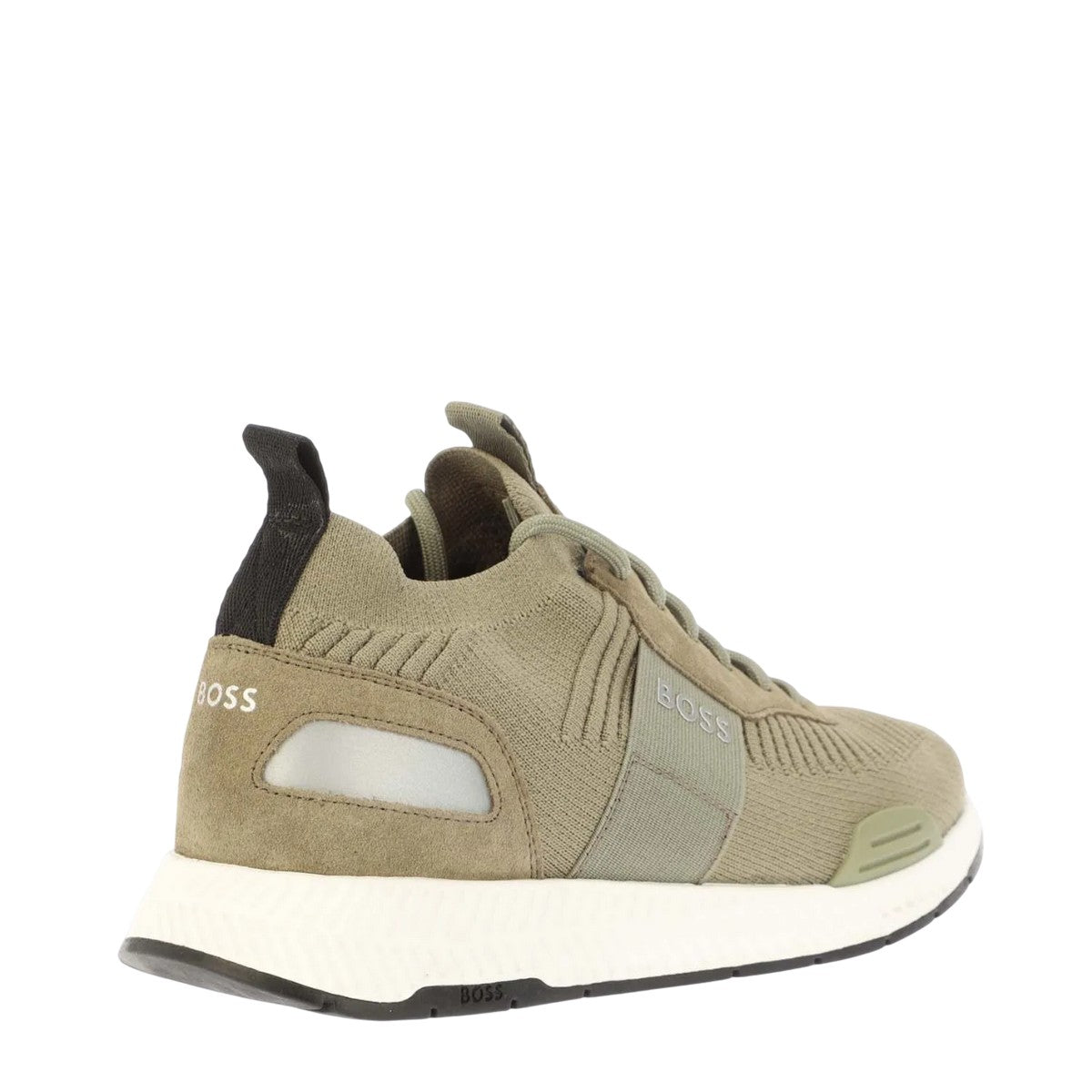 Olive Green - Back - Boss Mens Titanium Suede Panel Running Trainers