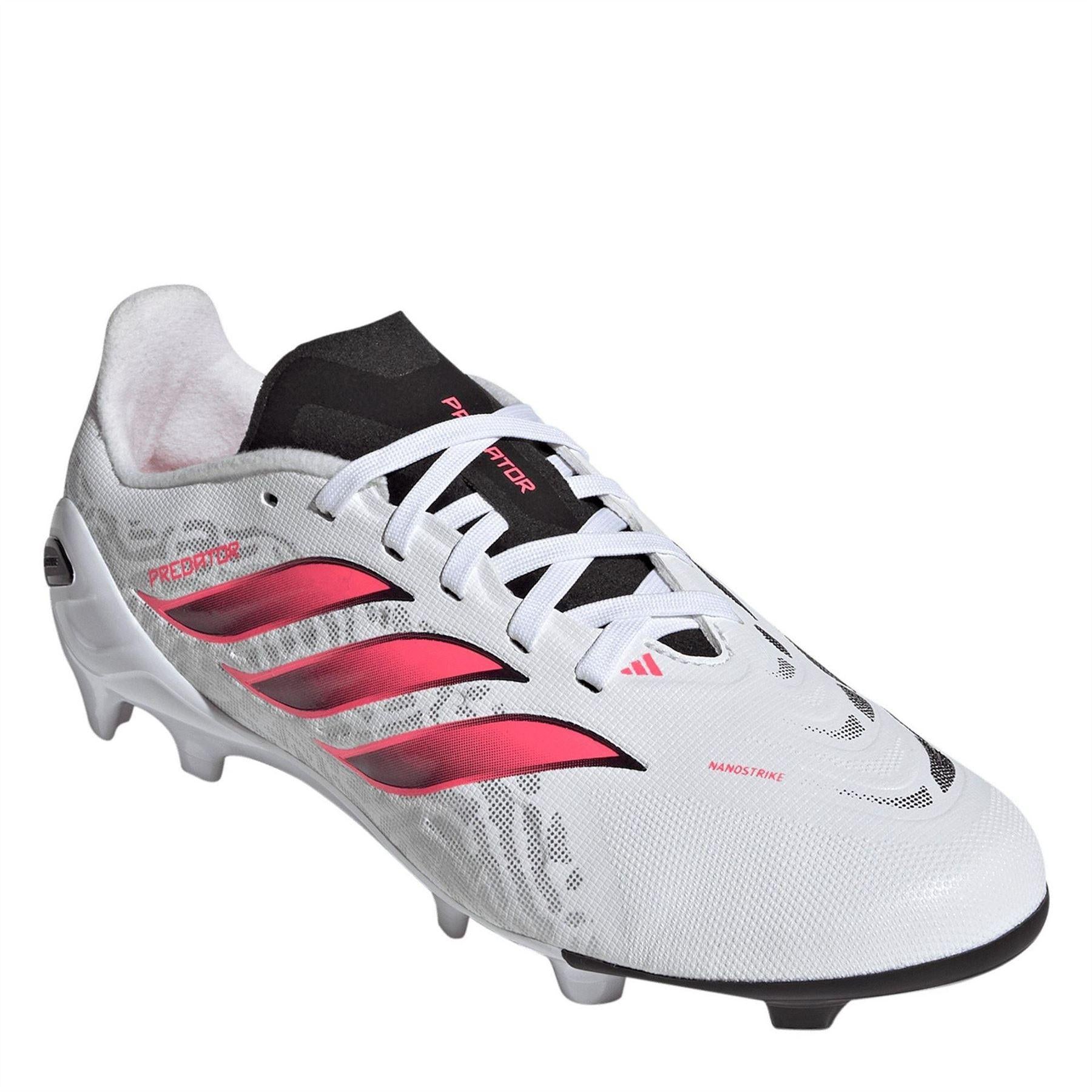 White-Coral - Side - Adidas Childrens-Kids Predator League Firm Ground Football Boots