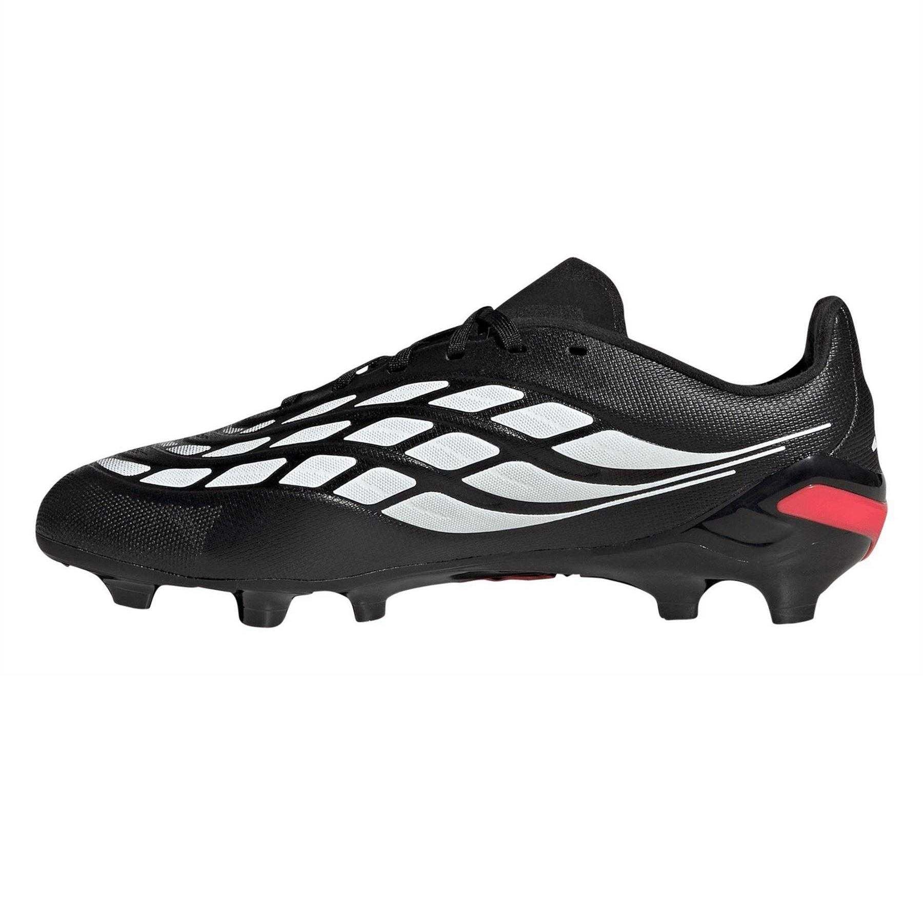 Black-Red - Side - Adidas Childrens-Kids Predator League Firm Ground Football Boots