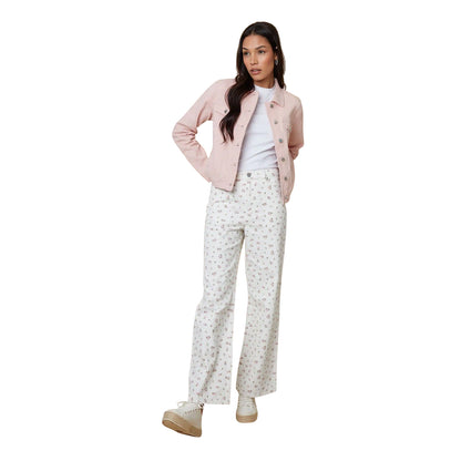 White - Lifestyle - Threadbare Womens-Ladies Soleil Floral Wide Leg Jeans