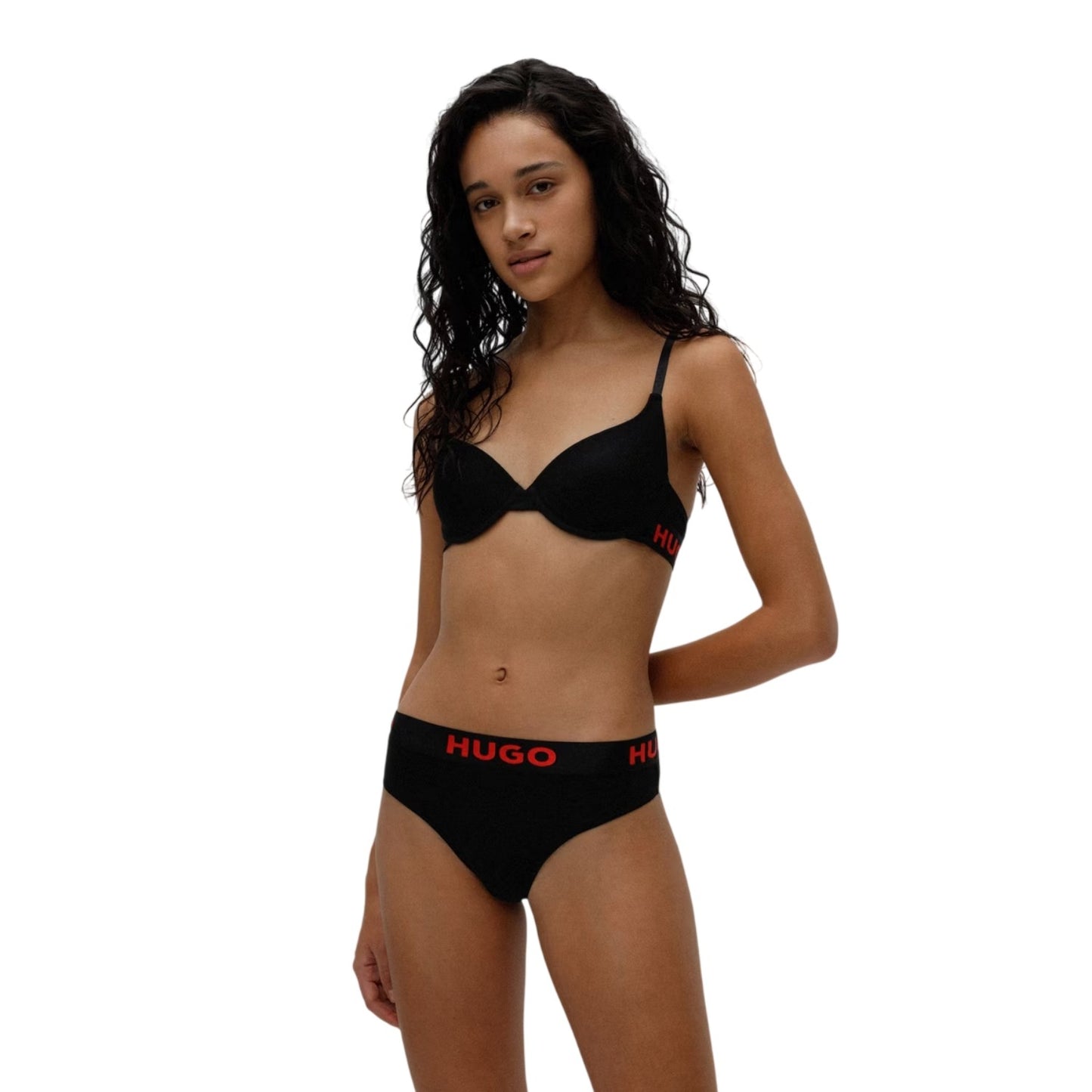 Black - Side - Hugo Womens-Ladies Logo Cotton Thong (Pack of 3)