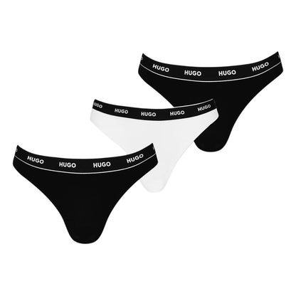 Black-White - Front - Hugo Womens-Ladies Logo Cotton Thong (Pack of 3)