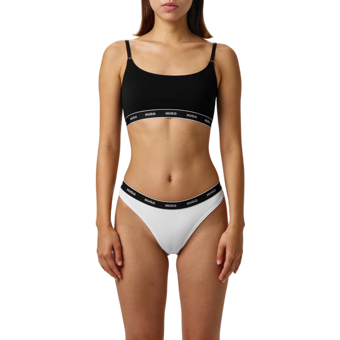 Black-White - Pack Shot - Hugo Womens-Ladies Logo Cotton Thong (Pack of 3)
