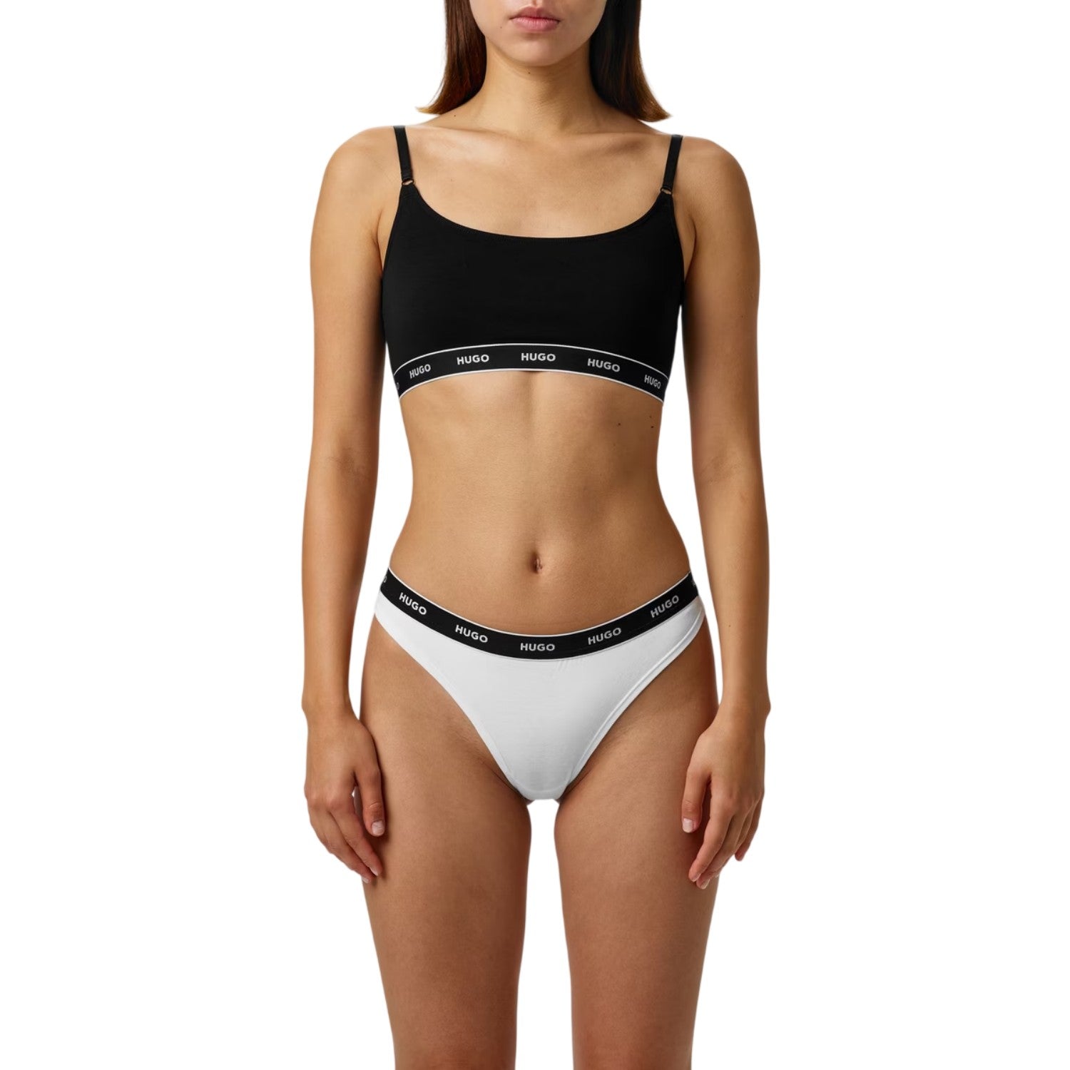 Black-White - Pack Shot - Hugo Womens-Ladies Logo Cotton Thong (Pack of 3)