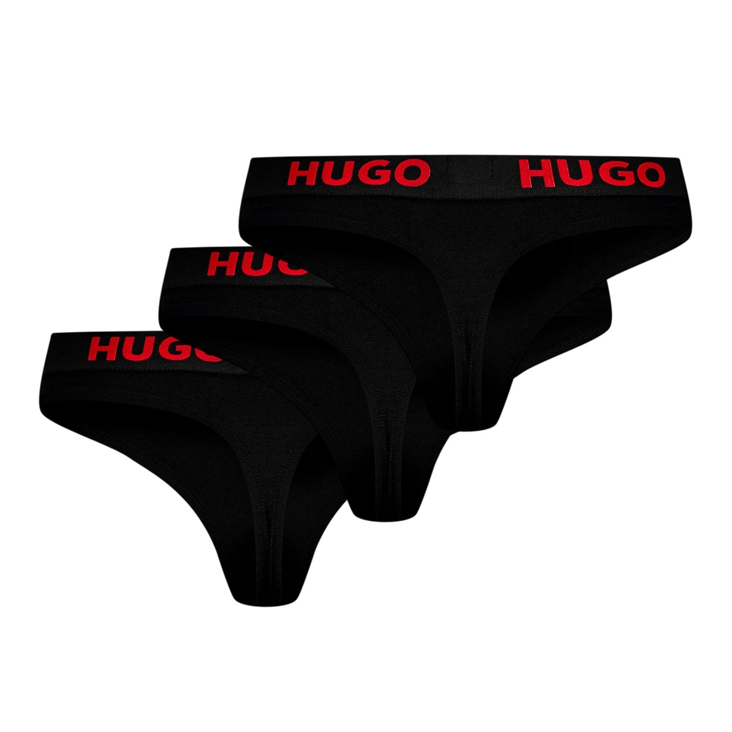 Black - Front - Hugo Womens-Ladies Logo Cotton Thong (Pack of 3)