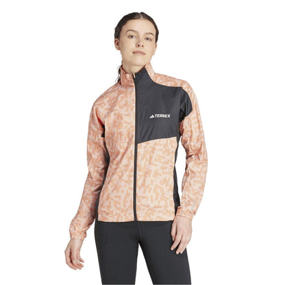 White - Pack Shot - Adidas Womens-Ladies Terrex Geometric Regular Raglan Jacket