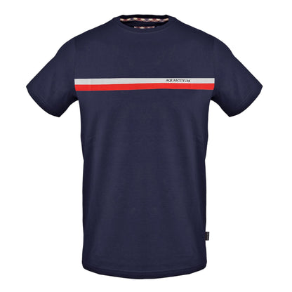 Navy - Front - Aquascutum Mens Chest Stripe T-Shirt