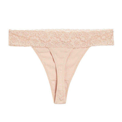 Black-White-Nude - Side - Be You Womens-Ladies Lace Trim Cotton Thong (Pack of 5)