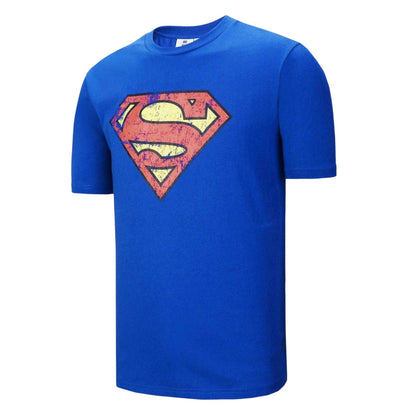 Blue-Red-Yellow - Side - Superman Mens Distressed Logo Cotton Comfort T-Shirt