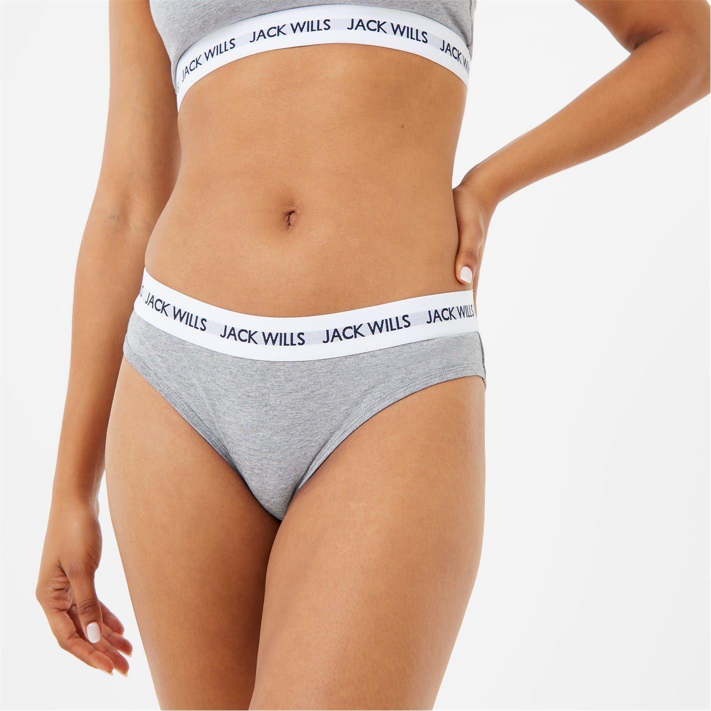 Pink-Navy-Grey - Side - Jack Wills Womens-Ladies Repeat Logo Briefs (Pack of 3)