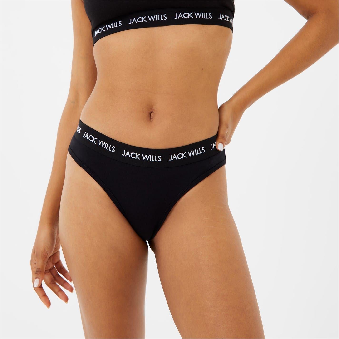 White-Grey-Black - Side - Jack Wills Womens-Ladies Repeat Logo Briefs (Pack of 3)