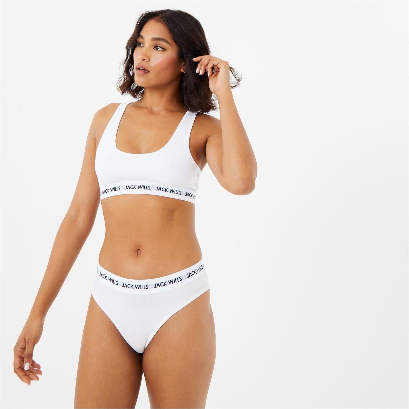 White-Grey-Black - Lifestyle - Jack Wills Womens-Ladies Repeat Logo Briefs (Pack of 3)