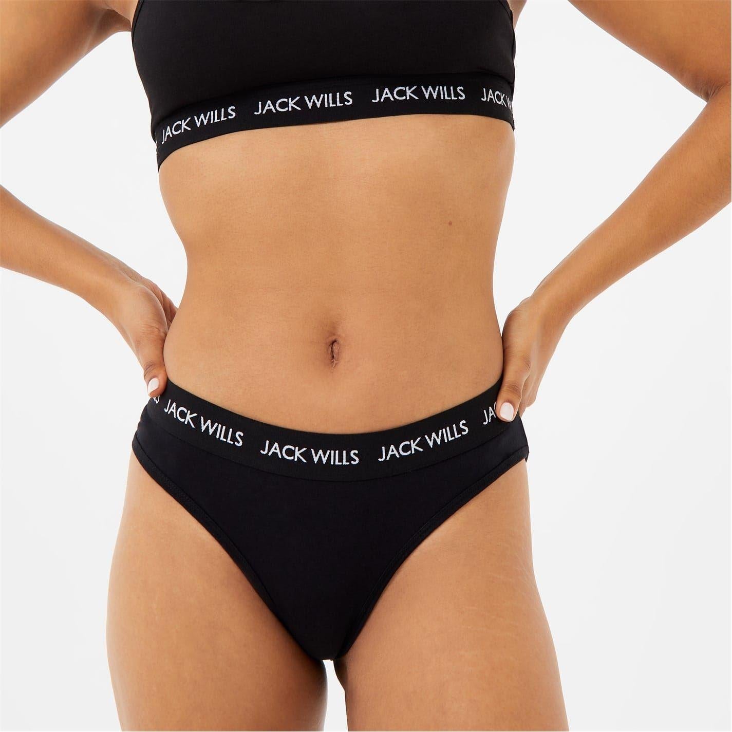 Black - Side - Jack Wills Womens-Ladies Repeat Logo Briefs (Pack of 3)