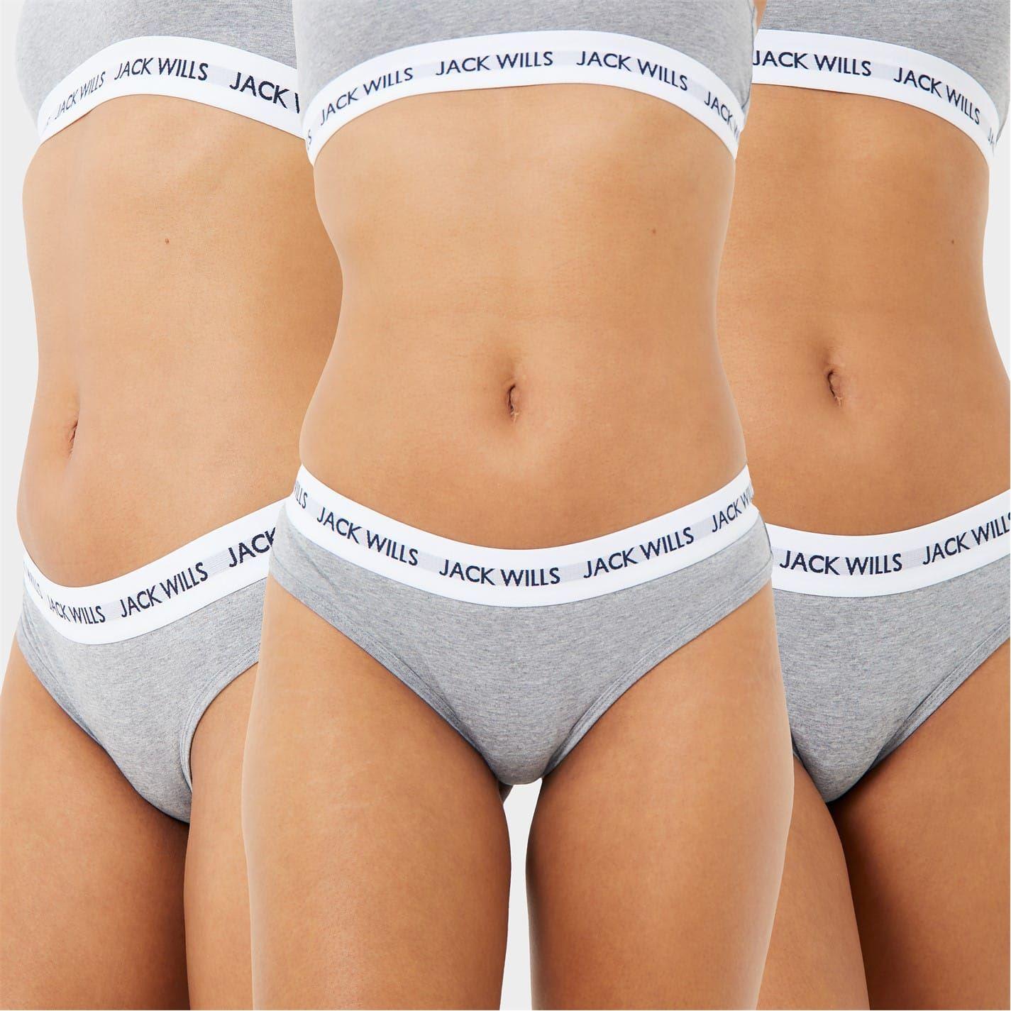 Grey Marl - Front - Jack Wills Womens-Ladies Repeat Logo Briefs (Pack of 3)